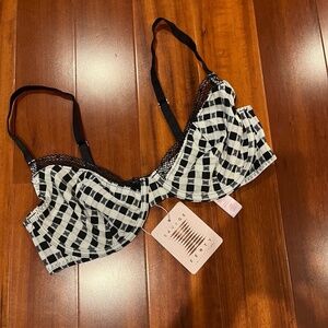 New NWT Savage x Fenty Black White Bra Checkered Plaid Intimates Lingerie Sz 36C